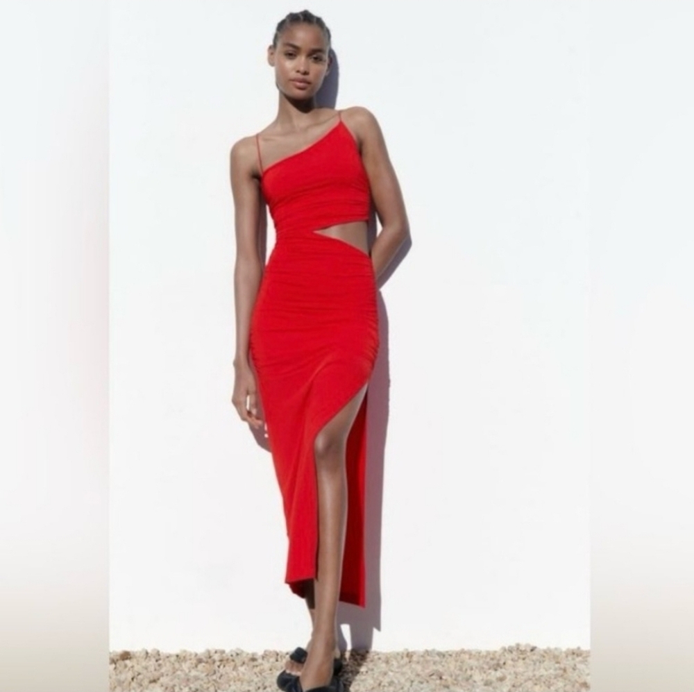 Zara Vibrant Red Cut-out Bodycon Dress